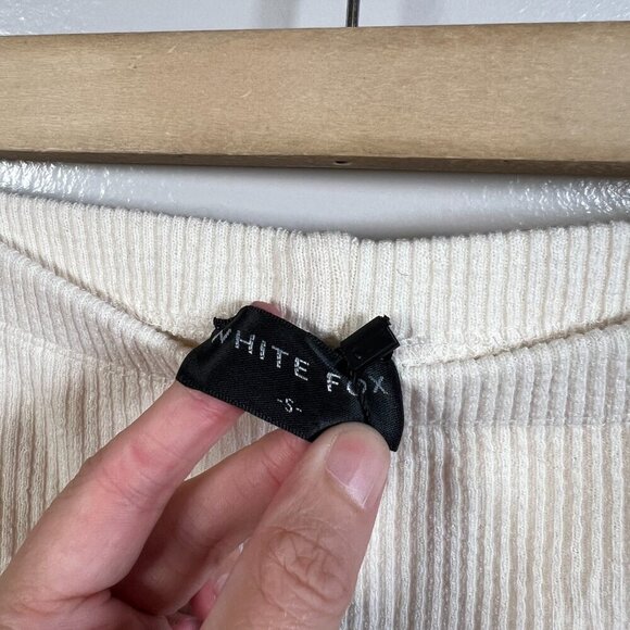 White Fox Revival Flare Pants Size Small Cream High Rise Ribbed Knit Comfy - Picture 3 of 11